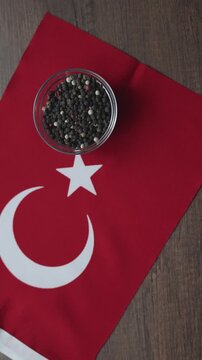 ynamic variety of traditional spices placed on Turkish flag