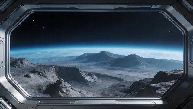 Space station view of alien planet surface