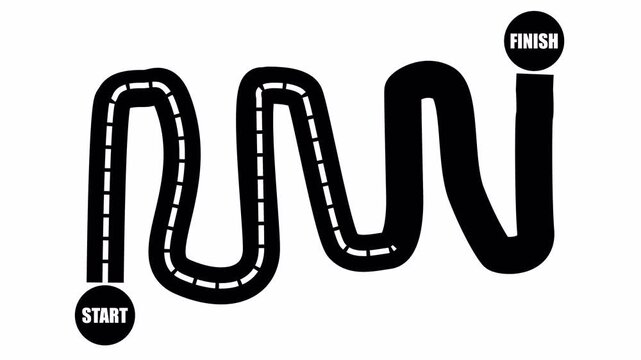 Curved start to finish route line animation for progress journey, race path, task completion, challenge map and goal tracking.