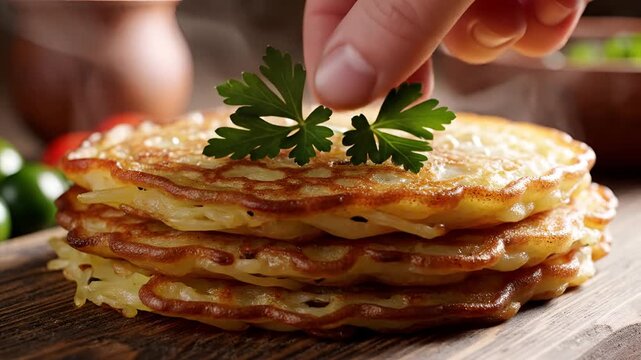 Delicious Stack of Golden Pancakes Steaming on a Rustic Wooden Table.