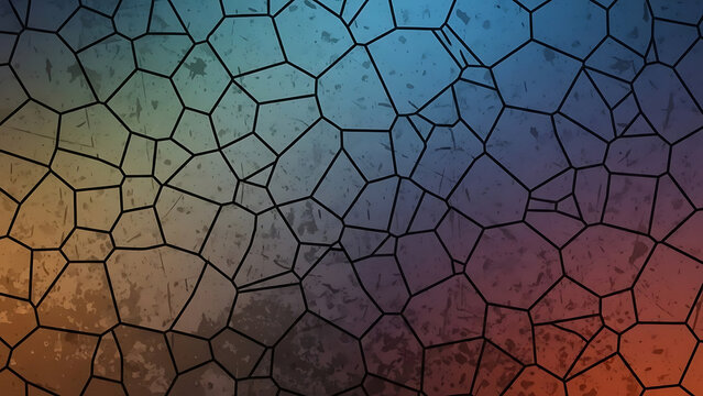 Artistic Abstract Vector Voronoi Geometric Pattern Background with Distressed Gritty Grunge Texture Overlay and Aged Dark Crystalline Mosaic Tessellation Design for Modern Digital Backdrop