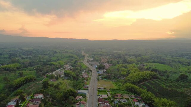 Aerial view Green area near Armenia, quindio Colombia, sunset day forest area, nature tree zone 4k