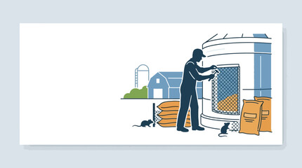 A farmer working at a grain storage facility with rats nearby. © Budi Prakoso
