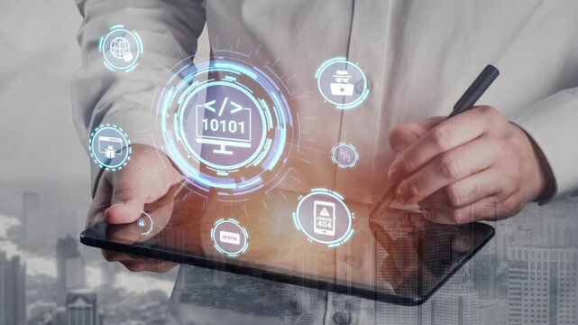 Software development with coding overlays, programming languages, developer tools, mobile app creation, and advanced programming for digital product development and software solutions. Funnel