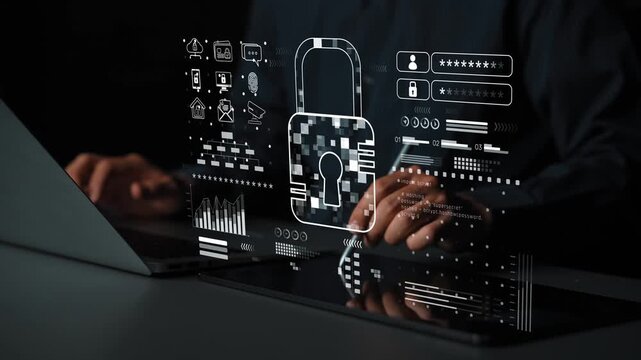 Cyber security system protecting digital infrastructure. Cyber security ensures data safety, prevents breaches, cyber security strengthens defense, and supports secure operations. Marrow