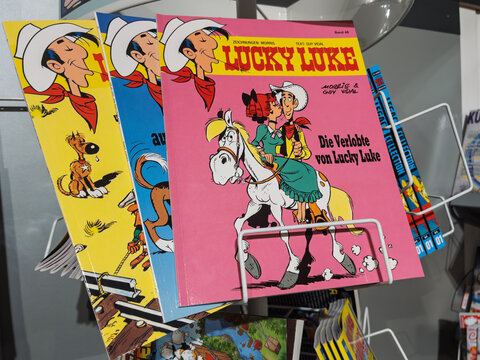 Lucky Luke Comic Book Collection on Display