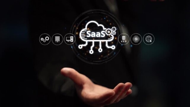 Visual representation of SaaS showing infrastructure, SaaS deployment, SaaS platform features, and SaaS integration model in digital environment. Muxer