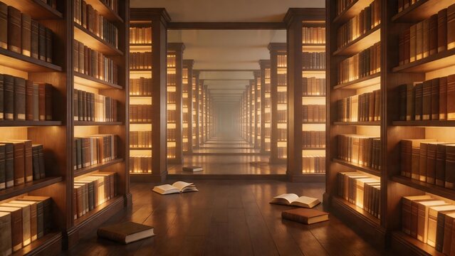 Library corridor with bookshelves
