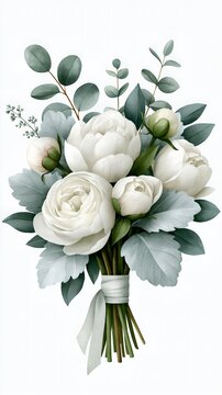 White roses and eucalyptus foliage in graceful arrangement