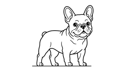 Fototapeta premium Cute French Bulldog Outline Drawing, Vector Illustration, White Background