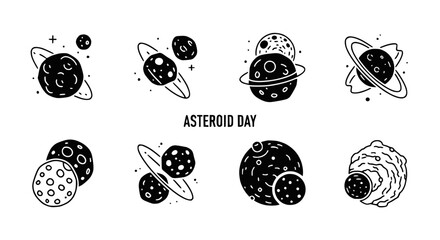 Hand-drawn Asteroids and Planets Vector Icons Set © Janganan