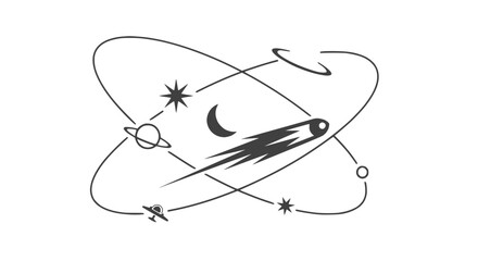 Cosmic Orbit and Celestial Bodies Icon Set: Comet, Planets, Moon, Stars © Janganan