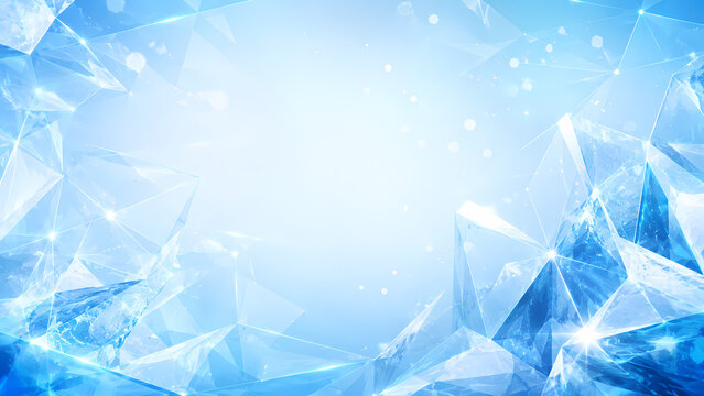 Abstract blue crystal ice background with geometric patterns and lights