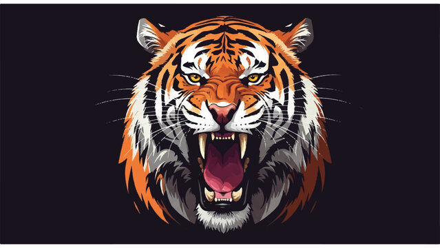 Tiger Head with Open Mouth Roaring.