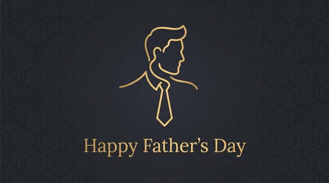 Elegant Gold Line Art Silhouette of a Father with Tie for Happy Father's Day Greeting Card
