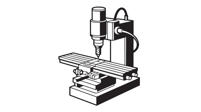 CNC milling machine icon for manufacturing and engineering design, industrial vector symbol