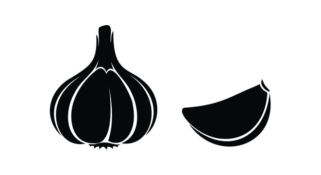 Purple Silhouette of Garlic Bulb and Clove herb spice