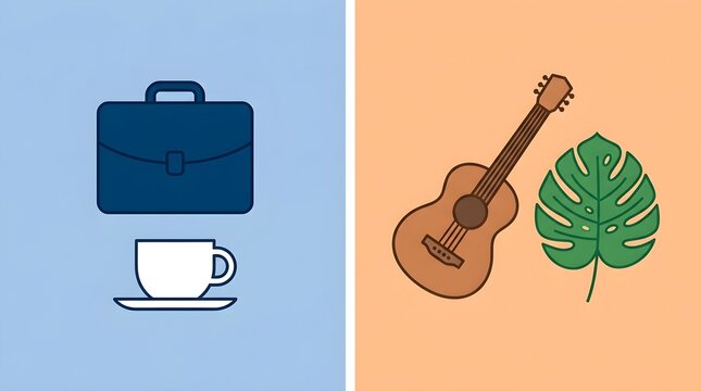 Split Screen Concept of Work and Leisure Life Balance