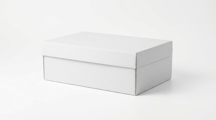 Fototapeta premium A closed white cardboard gift box on a plain white background