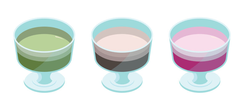 抹茶とコーヒーとベリーの3種の層ゼリーのイラストセット