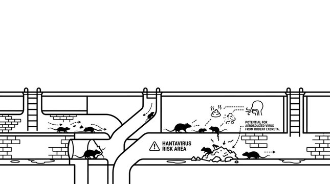 Diagram showing rats infestation inside underground sewer drainage pipes.