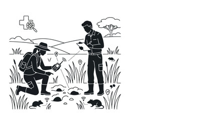 Fototapeta premium Field biologists conducting research on small mammal populations in nature.