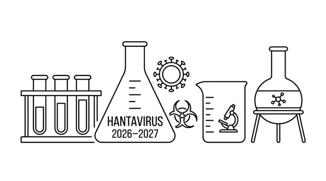 Hantavirus 2026 2027 laboratory research equipment outline icons.