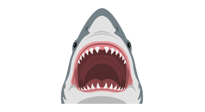 Great White Shark Head with Open Mouth Vector Illustration