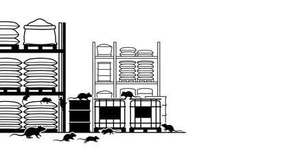 Naklejka premium Illustration of rat infestation in a food warehouse storage facility.