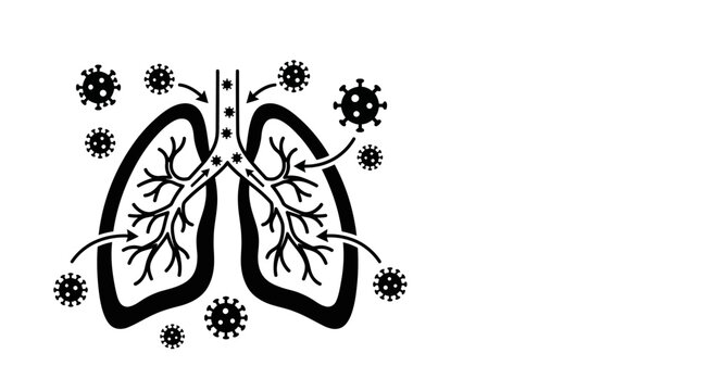 Illustration of Human Lungs Infected by Viruses and Pathogens.