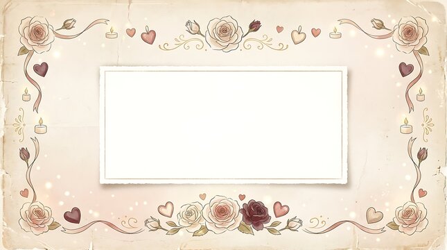 Romantic pink background with floral border and empty white frame for love messages microstock-image-22052026-0131