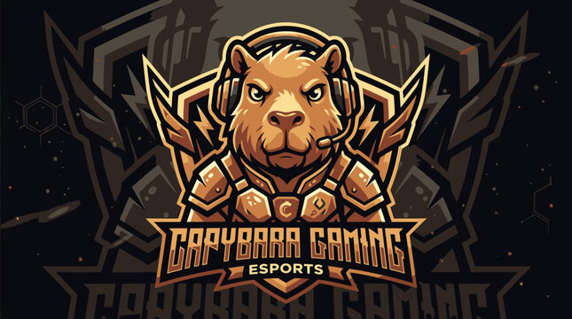 Capybara wearing gaming headset and armor.