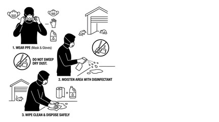 Naklejka premium Instructional infographic showing safety steps for cleaning up hazardous debris.