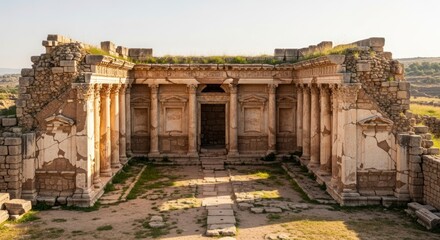 Obraz premium Majestic Ruins of the Nymphaeum of Trajan Bathed in Golden Sunlight