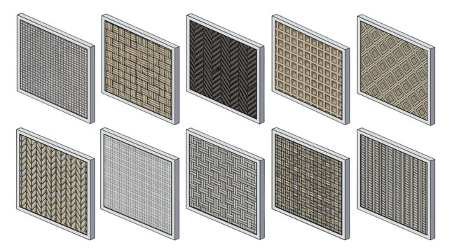 Set of ten different patterned air filters for ventilation systems