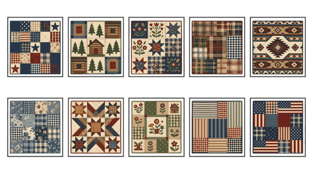 Collection of vintage patchwork quilt patterns with traditional designs