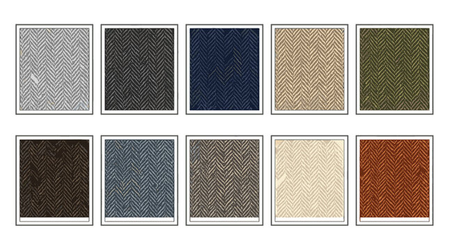 Collection of textured fabric swatches in various colors and patterns