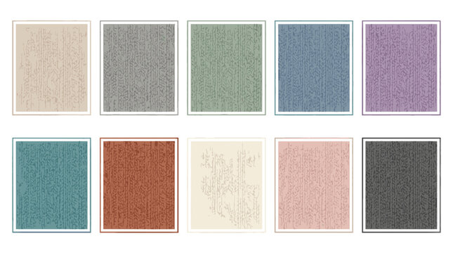 Set of textured fabric swatches in various colors and patterns