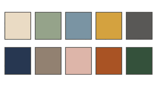 Collection of ten colorful fabric swatches with textured surfaces