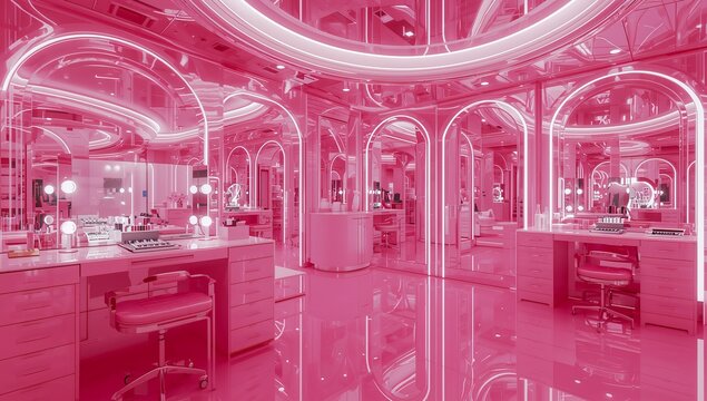 Generative AI creates a futuristic pink beauty salon with vibrant neon lighting