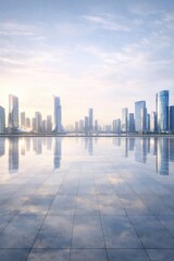 Obraz premium Modern skyline reflecting tranquility.