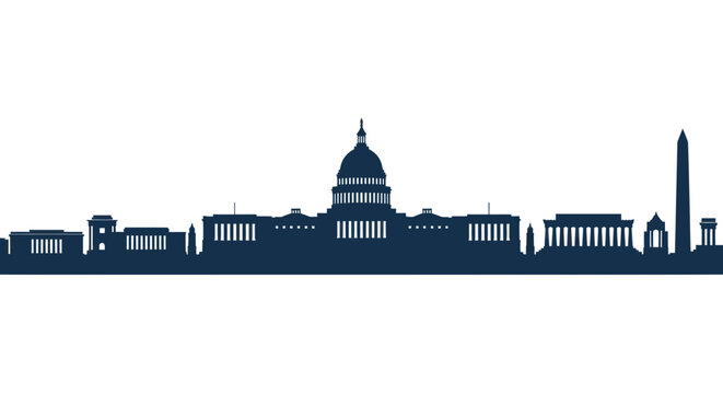 Washington DC Skyline Silhouette - Capitol Building, Monument, and Government Structures