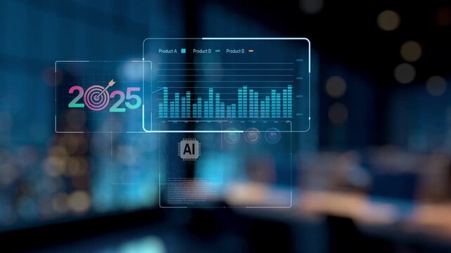 Robotic hands display a digital interface with graphs and charts, representing future trends and advancements in technology and commerce with artificial intelligence. Synapse