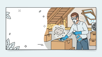 Professional technician performing mold removal in attic with protective gear. © takon mboke