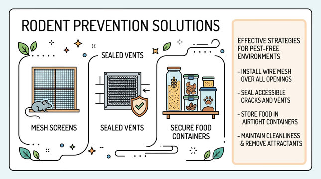 Rodent Prevention Solutions and Pest Control Strategies Infographic.