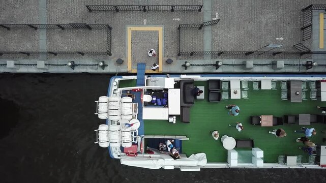 Drone ascending during ship passenger boarding