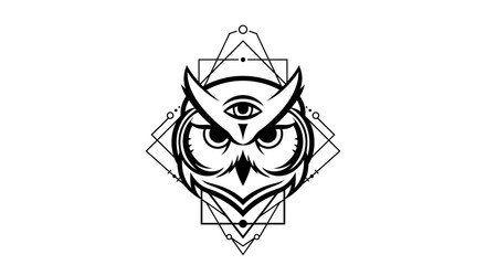 Mystic Owl Third Eye Geometric Tattoo Design