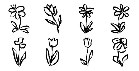 Fototapeta premium Hand-drawn floral ink sketches isolated element set