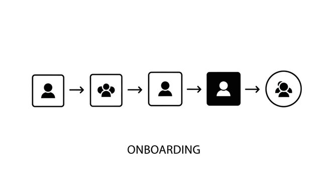 Onboarding Process Flowchart with User Icons and Paw Prints