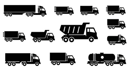 Collection of diverse truck silhouettes for logistics and transport © jono